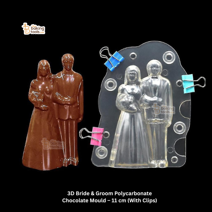 3D Bride & Groom Polycarbonate Chocolate Mould – 11 cm (With Clips)